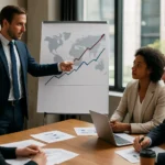 Prezentácia o hospodárskom raste s grafmi a odborníkmi diskutujúcimi.