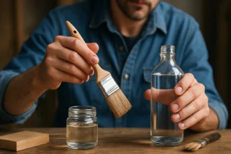Muž pripravuje terpentinový olej na čistenie a maľovanie