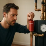 Muž nastavuje automatický odvzdušňovač Flamco na vykurovacom systéme.