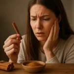 Žena pozorně zkoumá škorici, přemýšlí nad jejím použitím.