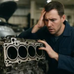 Mechanik skúma trojvalcový motor s obavami o jeho stav.