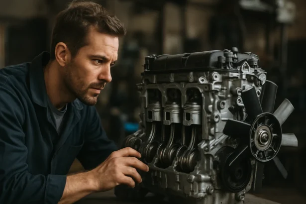 Detailný pohľad na trojvalcový motor a mechanika pri oprave