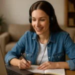 Mladá žena sa učí angličtinu online