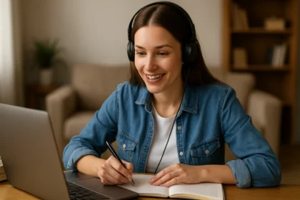 Mladá žena sa učí angličtinu online