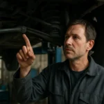 Mechanik kontroluje Panhardovu tyč na automobile v servise