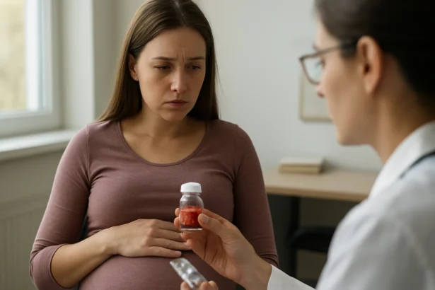 Budúca mamička diskutuje o liekoch na riedenie krvi s lekárom.