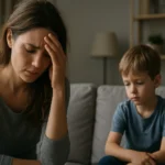 Matka a syn vyjadrujú emocie spojené s detskými traumami.