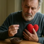 Muž s klinčekom a červeným srdcom, symbolizujúci zdravie srdca.