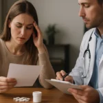 Žena diskutuje so zdravotníkom o zdravotných rizikách hexachlorofénu.