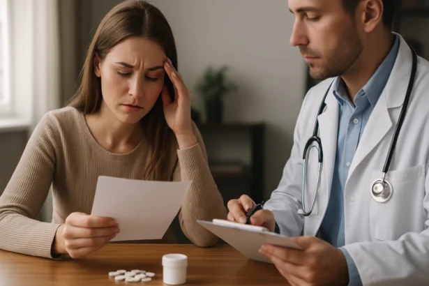 Žena diskutuje so zdravotníkom o zdravotných rizikách hexachlorofénu.