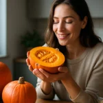 Žena s tekvicou, objavujúca jej nutričné výhody a využitie.