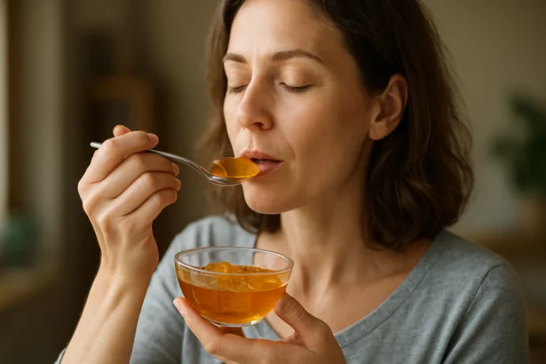 Žena vychutnáva želatínu pre zdravie a krásu