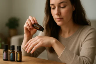 Žena aplikuje doTERRA esenciálny olej na ruku.