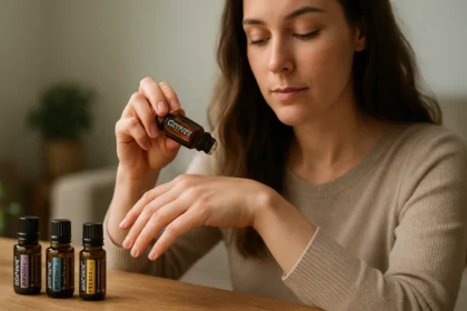 Žena aplikuje doTERRA esenciálny olej na ruku.