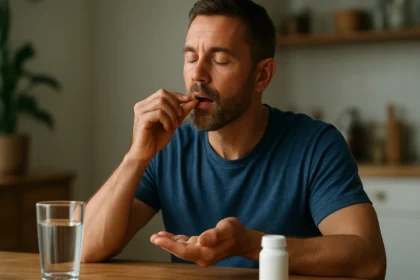 Muž užíva vitamíny kvôli zdraviu a vitalite