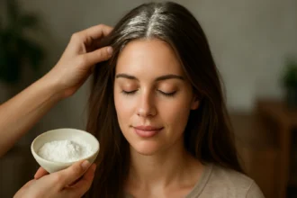 Žena dostáva aplikáciu kremeliny na vlasy pre zdravý vzhľad