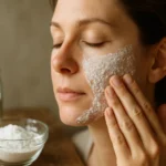 Žena používa sódu bikarbónu na čistenie pleti