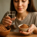 Žena so škoricou a vodou, symbolizuje zdravie a prírodné prostredky.