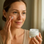 Žena nanáša glutatiónový krém na tvár pre mladistvý vzhľad.