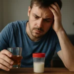 Muž so sklonom k zamysleniu nad účinkami alkoholu na spermie.