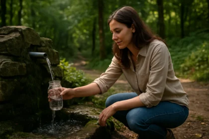 Žena naberá vodu z liečivého prameňa v Bükkszéku