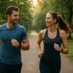 Dvojica bežcov v parku užívajúca si pohyb a energiu.