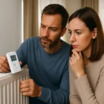 Pár skúma individuálny merač tepla na vykurovaní.