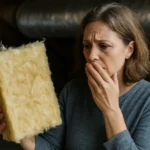 Žena sa obáva sklených vlákien v izolácii, ktorá môže ohroziť zdravie.