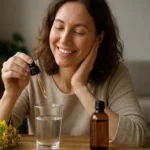 Žena pripravuje ľubovníkovú tinktúru pre zlepšenie nálady