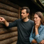 Pár analyzujúci stav drevenice pred kúpou.