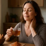 Žena si vychutnáva škoricový čaj a teší sa z jeho účinkov.