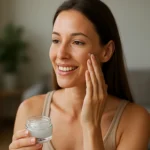 Žena sa stará o pleť s pomocou sodnej soli kyseliny hyalurónovej