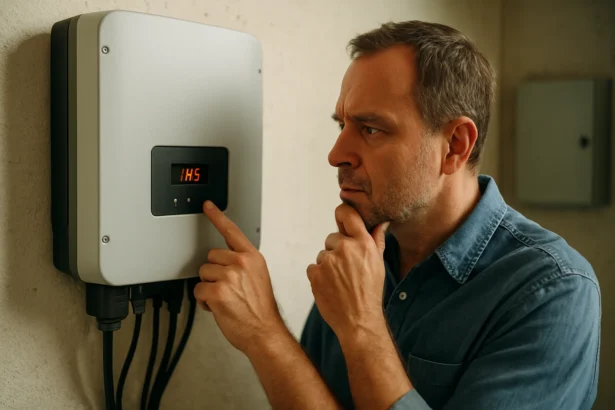 Muž kontroluje invertor na zníženie spotreby energie.