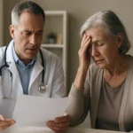 Lekár konzultuje výsledky so staršou pacientkou s obavami o zdravie.