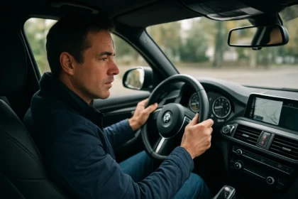 Muži šoférujúci auto BMW so systémom VANOS