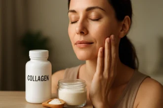 Žena s kolagénom zlepšuje pleť a zdravie.