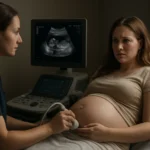 Tehotná žena na ultrazvuku s lekárkou, vyšetrenie tehotenstva.