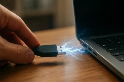 Pripojenie USB k laptopu s efektom blesku
