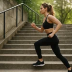 Športovkyňa behajúca po schodoch pre zlepšenie kondície.