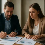 Dvojica odborníkov analyzuje finančné dokumenty