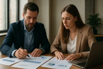 Dvojica odborníkov analyzuje finančné dokumenty