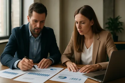 Dvojica odborníkov analyzuje finančné dokumenty