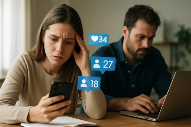 Muži a ženy reagujúci na sociálne médiá a ich dopad