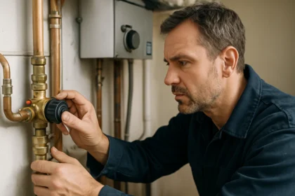 Technik nastavuje zónový ventil vo vykurovacom systéme