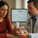Lekár diskutuje o DHEA hormóne s pacientkou v ordinácii.