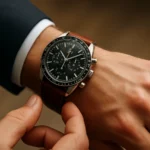 Pánsky chronograf na zápästí s hnedým remienkom