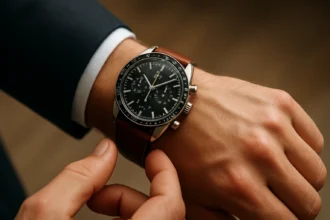 Pánsky chronograf na zápästí s hnedým remienkom