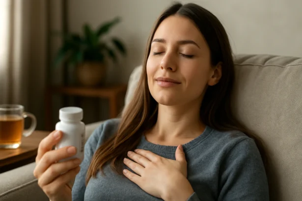 Žena relaxuje a užíva si Valeriana Teva na zníženie stresu.
