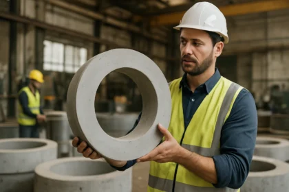 Muž s odľahčovacím prstencom v stavebnej dielni