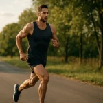 Muž bežiaci v prírode, zlepšujúci kondíciu a svaly